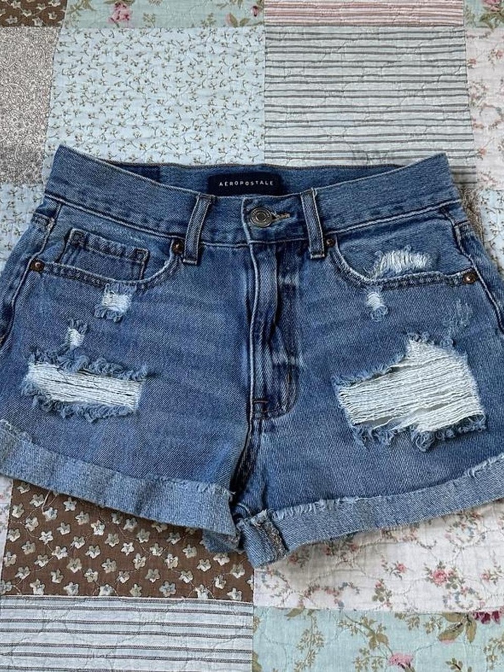 Aeropostale light-wash "mom short" high-waisted distressed denim shorts
